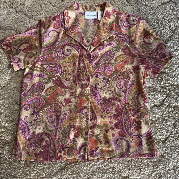 Alfred Dunner Women's Paisley Blouse Size 10 Short Sleeve Button Up Colorful  th - Picture 1 of 4